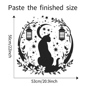 Detailed view of cat silhouette wall sticker showing exact size 56x53cm dimensions