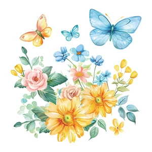 Vibrant watercolor floral and butterfly toilet wall decals for bathroom decor