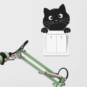 Cute black cat cartoon wall sticker for light switch decoration in minimalist home style