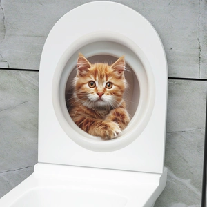 Creative 3D orange kitten toilet lid sticker for cute bathroom wall decoration