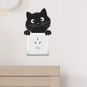 Cartoon Peeking Black Cat Switch Sticker PVC Removable Waterproof Wall Decal For Living Room Bedroom Socket Decoration