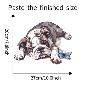 Detailed view of dog and butterfly toilet sticker showing 20x27cm dimensions