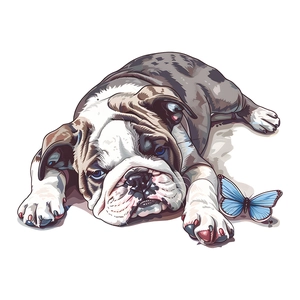 Bulldog puppy and blue butterfly bathroom wall decal creative waterproof sticker