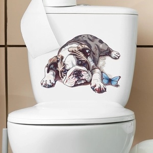 Creative Bulldog Butterfly Toilet Sticker Waterproof PVC Bathroom Wall Decal Removable Home Decor Art Mural For Restroom