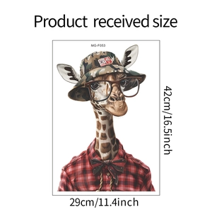 Vue détaillée du sticker girafe MG-F053 montrant les dimensions 29x42cm et design