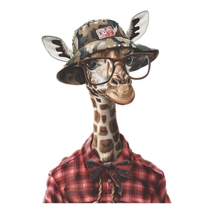 Sticker mural girafe créatif avec lunettes et chemise à carreaux pour décoration d'intérieur