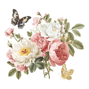 Self-adhesive floral toilet wall sticker featuring pink roses and butterflies decoration