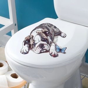 French bulldog and blue butterfly self-adhesive toilet seat decal for bathroom decor