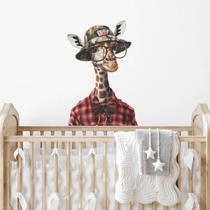 Sticker mural girafe avec chapeau et lunettes pour décoration chambre d'enfant