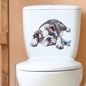 French Bulldog and blue butterfly self-adhesive toilet sticker for bathroom decor