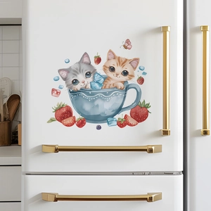 Cartoon kittens in a teacup wall sticker for kitchen and dining room wall decoration