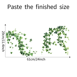 Detail view showing dimensions of green ivy wall stickers measuring 61cm by 29cm