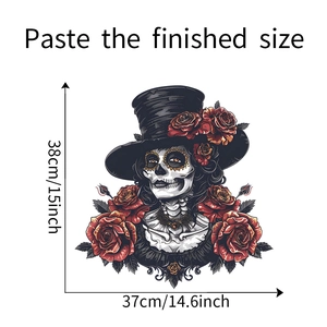 Halloween skeleton princess wall sticker with red roses and precise size measurements