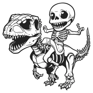 Cartoon skeleton riding a dinosaur wall sticker, black vinyl decal for home decor