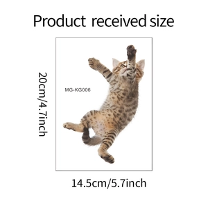 Detail of funny kitten switch sticker showing dimensions 14.5cm by 20cm for home decor