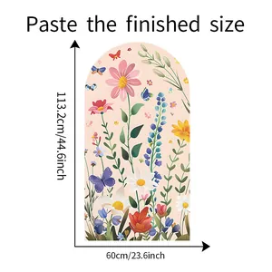 Detailed size guide for arch floral wall decal measuring 113.2cm height by 60cm width