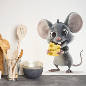 3D-Cartoon-Maus-Wandaufkleber mit Käse für moderne Küchen- und Esszimmerdekoration