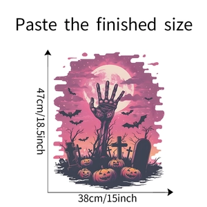 Detail showing Halloween wall sticker with zombie hand and pumpkin, size 47cm x 38cm