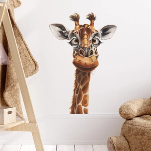 Cartoon giraffe wall sticker with artistic hand-painted style for living room decor