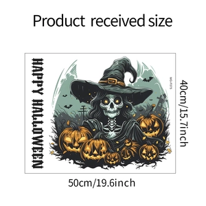 Size specifications for Halloween witch skeleton and pumpkin wall decals, 40cm x 50cm