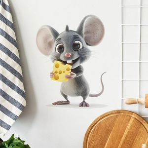 Realistischer 3D Maus Wandsticker mit Käse für dekorative Küchenwandgestaltung