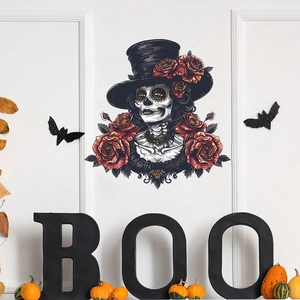 Halloween skull princess and red roses wall decal for living room festive decoration