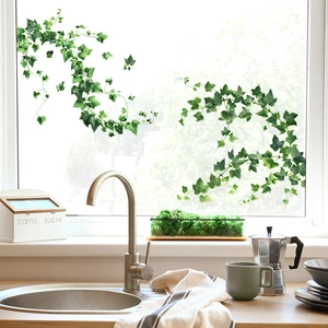 Realistic green ivy vine wall stickers for kitchen window and home interior decoration