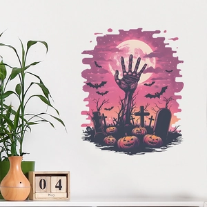 Halloween wall sticker with zombie hands, pumpkins and graves for living room decor