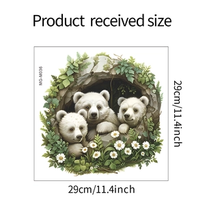 Detail of cartoon polar bear stickers with green leaves and daisies for wall decoration