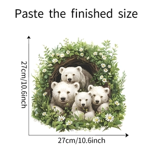 Detail of cartoon polar bear stickers with green leaves showing 27x27cm size