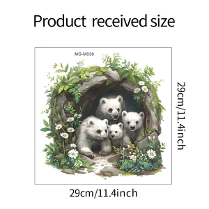 Detailed view of polar bear and floral wall sticker showing 29cm x 29cm dimensions