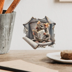 Adesivo Murale Creativo 3D Buco del Topo Topo Divertente sul Bagno Che Legge un Libro Murale in PVC per Scale