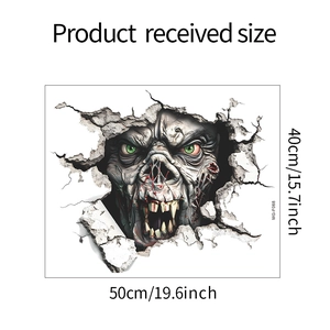 3D Halloween monster wall sticker MG-F068 product dimensions 50cm x 40cm showing 19.6x15.7 inches