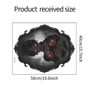 Detail of Halloween ghost wall sticker showing gothic frame and glowing red eyes figure