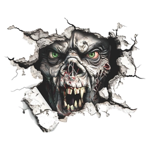 Halloween 3D wall sticker featuring a scary zombie monster breaking through a white wall