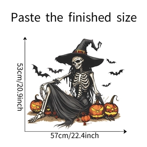Detail showing Halloween wall sticker size 57x53cm with skeleton, pumpkin and bats