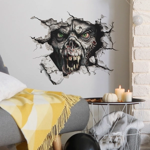 3D realistic zombie monster wall decal with broken wall effect for Halloween decor