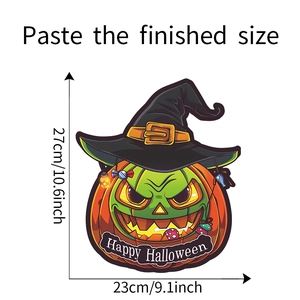 Detailed view of Halloween pumpkin wall sticker with dimensions 27cm by 23cm