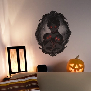 Gothic Halloween wall sticker with mother and children portrait in an ornate black frame