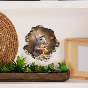 Adesivo murale 3D creativo con un simpatico topo cartone animato per decorazioni