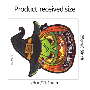 Detailed size map of Halloween pumpkin sticker measuring 29x25 cm for bathroom decor
