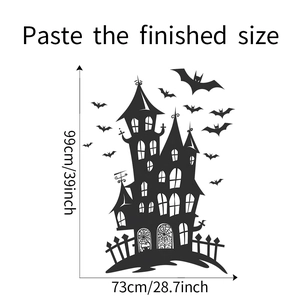 Halloween castle and bat wall decal showing finished size of 99cm height and 73cm width
