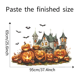 Finished size display of Halloween pumpkin castle wall stickers 65x95cm dimensions