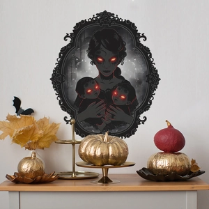 Gothic Halloween wall sticker with spooky mother and child in black frame