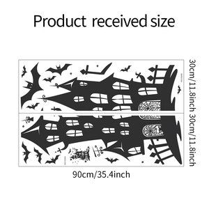 Halloween wall sticker set featuring black castle and bat silhouettes in 30x90cm dimensions