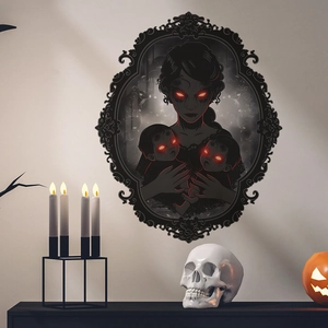 Halloween Gothic Ghost Mother And Babies Wall Sticker PVC Horror Carved Frame Removable Decal For Party Home Background Decor