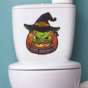 Halloween pumpkin witch hat toilet sticker for bathroom home wall decoration