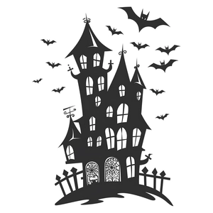 Halloween castle and bats silhouette wall sticker for living room home decoration