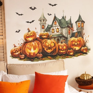 Halloween Pumpkin Castle Wall Stickers PVC Removable Self Adhesive Gothic Spooky Home Decor Mural For Living Room Bedroom