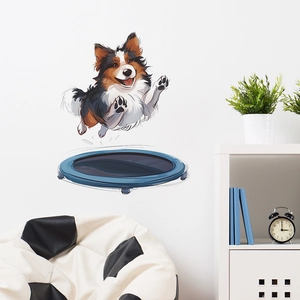 Cartoon puppy jumping on trampoline wall sticker for kids bedroom or living room decor